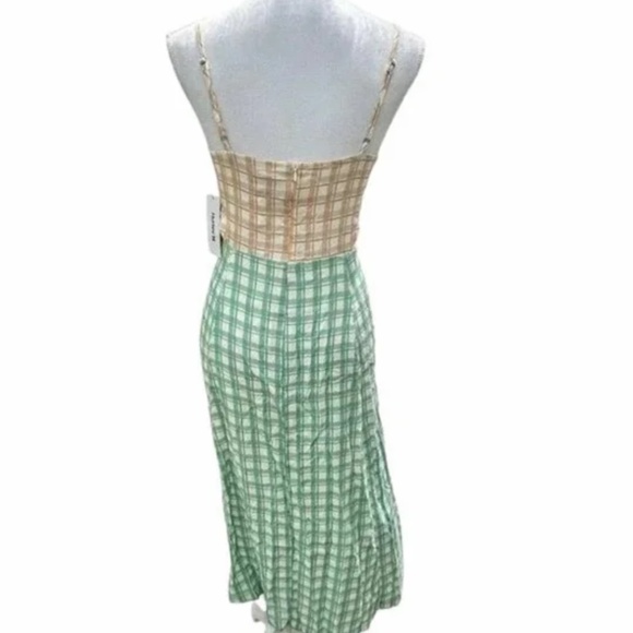 Hurley Plaid Cut Out Slit Colorblock Midi Spaghetti Strap Dress Small NWT - Picture 2 of 7